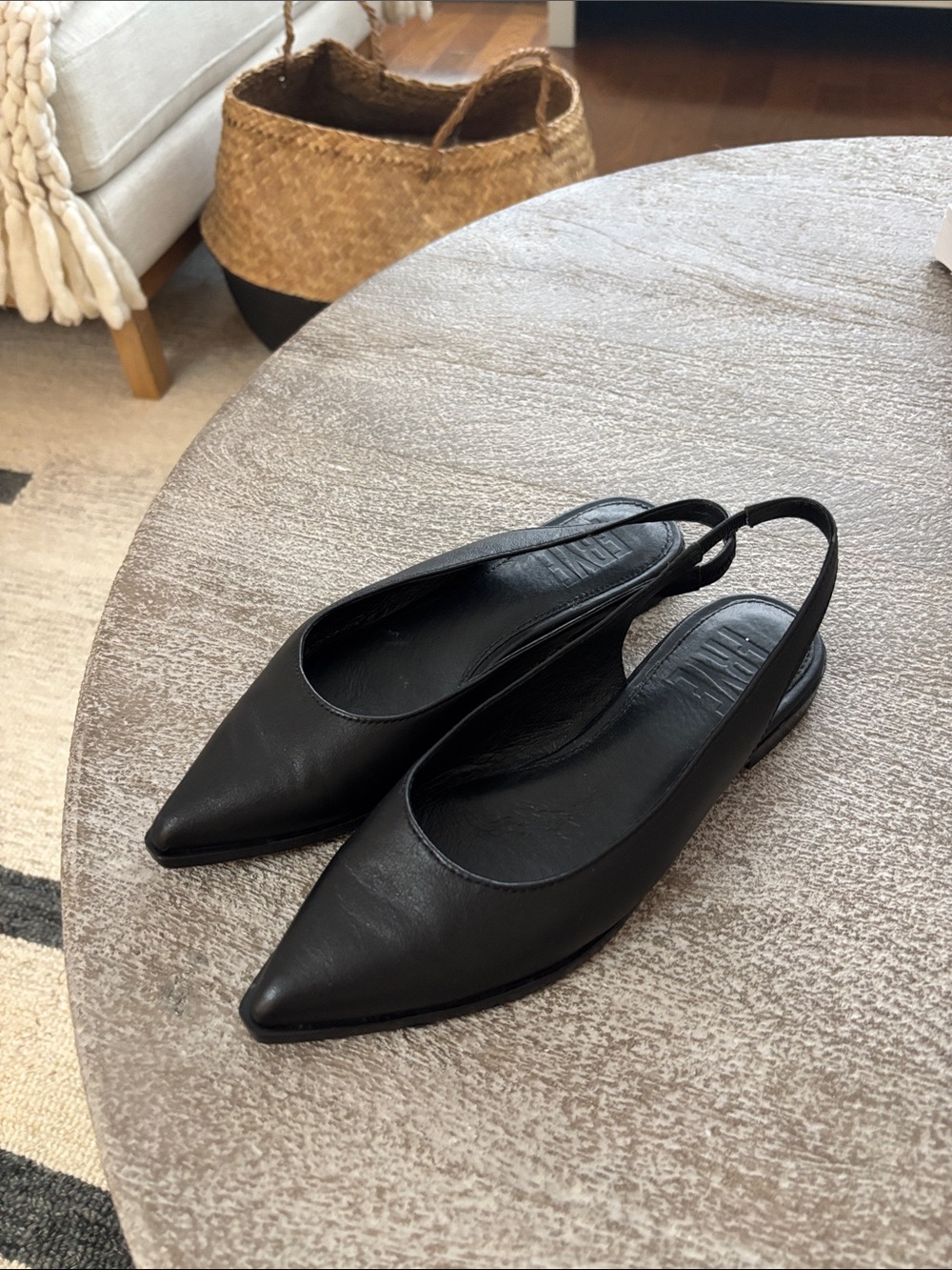 Frye Black Pointed Slingback Leather Flats - Picture 1 of 4